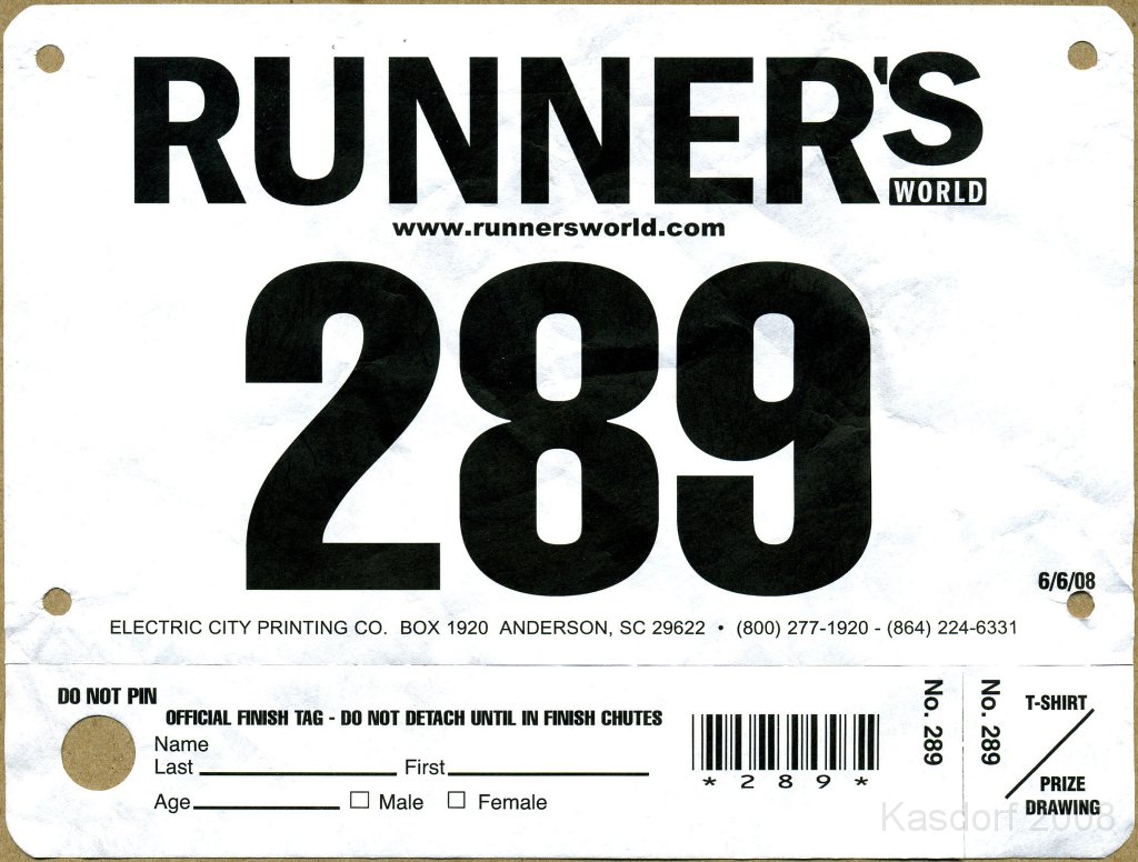 Run Thru Hell 2008 000.jpg - The official Team ToeJammer bib number for the Run Thru Hell 8K.